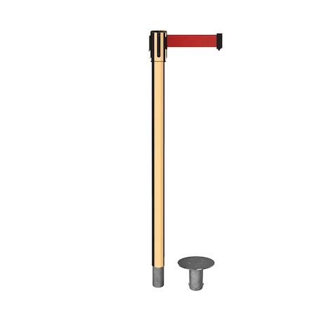 Retractable Belt Removable Stanchion, 2ft Pol.Brass Post  11ft. Red